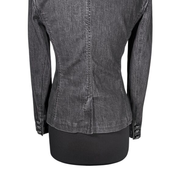 Ralph Lauren Womens Jacket 6 Gray Denim Military Black Velvet Metal Button LRL - Picture 10 of 11